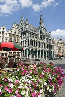 Flowers Prints: Guildhalls in the Grand Place, UNESCO World Heritage Site, Brussels, Belgium, Europe