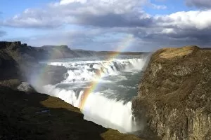 Images Dated 12th May 2010: Gullfoss, Europes biggest waterfall, with rainbow created by spray from the falls