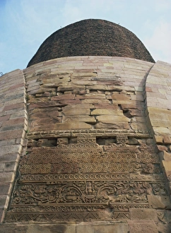 Sarnath Prints: Detail of Gupta designs on Dhamekh Stupa, Sarnath, near Varanasi, Uttar Pradesh state