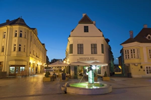 Western Transdanubia Prints: Gutenberg Square at dusk, Gyor, Western Transdanubia, Hungary, Europe