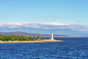 Peloponnese Prints: Gythio lighthouse and sea in the south of Greece, Peloponnese, Greece