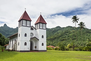 Colonial Style Prints: Haapiti Catholic Church, Moorea, Society Islands, French Polynesia, Pacific