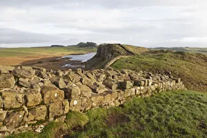 Hadrians Wall, UNESCO World Heritage Site, runs across Walltown Crags, through the landscape of Northumberland National Park, Northumberland, England, United Kingdom, Europe