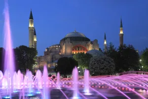 Aya Sofya Prints: Hagia Sophia (Aya Sofya) at night, UNESCO World Heritage Site, Sultanahmet Square Park