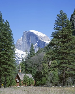 Oldest Prints: Half Dome mountain peak and chapel