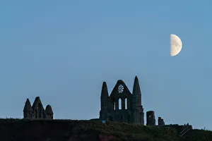 Moon Prints: Half moon rising over Whitby Abbey in mid-October 2023