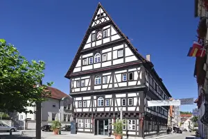 Half Timbered Prints: Half-timbered house, Market Place Schwabisch Gmund, Baden Wurttemberg, Germany, Europe