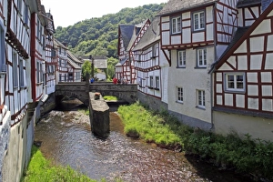 Eifel Prints: Half-timbered Houses in Monreal on River Elz, Eifel, Rhineland-Palatinate, Germany