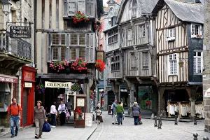 Street Scenes Prints: Half timbered houses in the old town of Dinan, Brittany, France, Europe