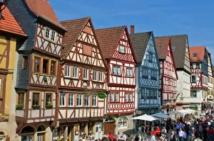 Images Dated 27th April 2008: Half timbered houses in the pedestrian zone of Ochsenfurt, Franconia, Bavaria