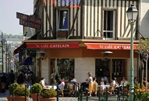 Calvados Prints: Half-timbered open air cafe, Deauville, Calvados, Normandy, France, Europe