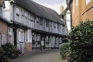 Tudor Prints: Half timbered Tudor buildings, Malt Mill Lane, Alcester, Warwickshire, Midlands