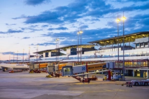 Airport Prints: Hamburg Airport at dusk, Hamburg, Germany, Europe