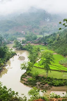Southeast Prints: Hamlet near paddy-fields along the Nho Que river bank in Northern Vietnam