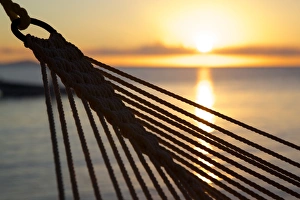 Hammock Prints: Hammock and beach at sunset, Morris Bay