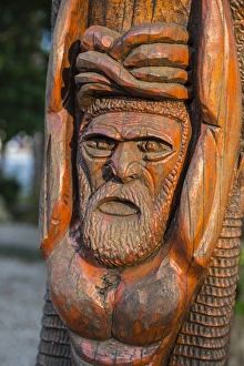 Closeup Shot Prints: Hand carved wooden statues im the center of Noumea, New Caledonia, Pacific