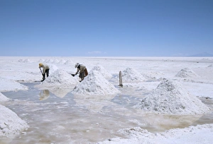 Seasoning Prints: Hand-working in Colchani salt pans, Salar de Uyuni, salt flat, Southwest Highlands