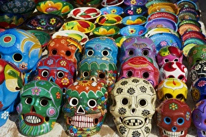 Objects Prints: Handicrafts, masks for sale, Cancun, Quintana Roo, Mexico, North America
