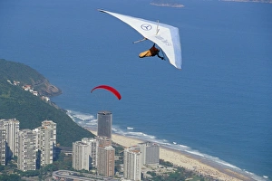 Brazil Prints: Hang-glider just after take-off from Pedra Bonita, Rio de Janeiro, Brazil, South America