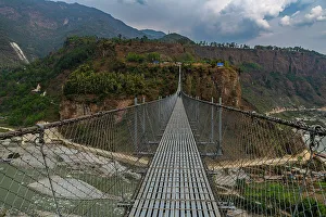 Connections Prints: Hanging Bridge of Pokhara over the Bhalam River, Pokhara, Nepal, Asia