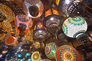 Hanging Prints: Hanging lamps on sale in souk, Dubai, United Arab Emirates, Middle East