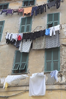 Shutters Prints: Hanging laundry, Ventimiglia, Medieval, Old Town, Liguria, Imperia Province, Italy, Europe