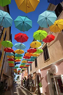 Old Towns Prints: Hanging Umbrellas, Veliki Squiare Street, Old Town, Novigrad, Croatia, Europe