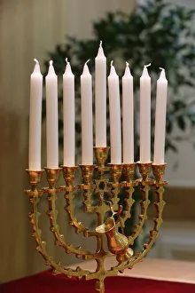 Judaism Prints: Hanukkha with nine candles, Paris, France, Europe