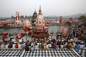 Uttarakhand Prints: Har-ki-Pauri ghat in the evening during the Kumbh Mela, Haridwar, Uttarakhand, India
