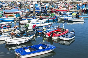 Pretty Prints: The harbor and the colorful fishing boats on a summer day, Setubal, Portugal, Europe