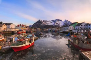 Reine Prints: Harbor and fishing village of Reine, Lofoten Islands, Nordland, Norway, Europe