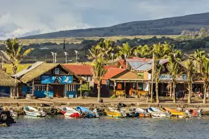 Hanga Roa Prints: The harbor at Hanga Roa on Easter Island (Isla de Pascua) (Rapa Nui), Chile, South America