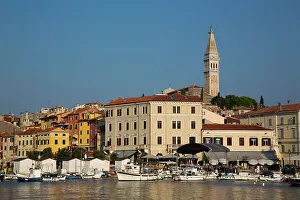 Old Towns Prints: Harbor and skyline with Tower of Church of St. Euphemia, Old Town, Rovinj, Croatia, Europe