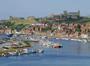 Harbour, abbey and St. Marys church, Whitby, Yorkshire, England, UK, Europe