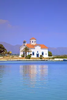 Laconia Prints: The Harbour and Agios Spyridon Church, Elafonisos Island, Laconia, The Peloponnese