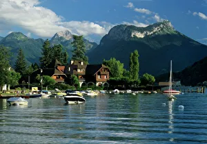 Traditionally French Prints: Harbour and Auberge Pere Bis, Talloires, Lake Annecy, Rhone Alpes, France, Europe