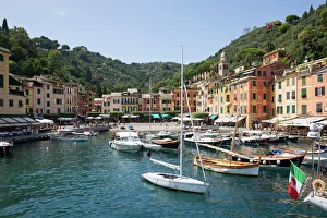 Typically Italian Prints: Harbour from boat in Portofino, Genova (Genoa), Liguria, Italy, Europe