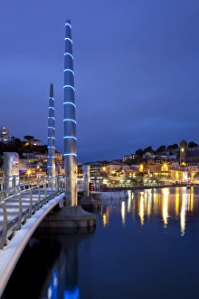 Torquay Prints: Harbour Bridge at dusk, Torquay, Devon, England, United Kingdom, Europe