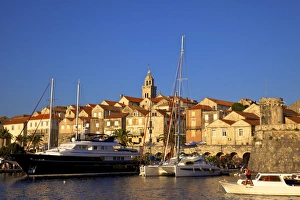 City Walls Prints: Harbour and City Wall, Korcula, Dalmatia, Croatia, Europe