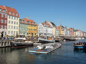 Reflective Prints: Harbour cruise boats, Nyhavn Harbour, Copenhagen, Denmark, Scandinavia, Europe