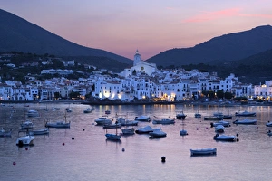 Costa Brava Prints: Harbour at dusk, Cadaques, Costa Brava, Catalonia, Spain, Mediterranean, Europe