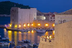 Fortified Wall Prints: Harbour at dusk, Dubrovnik, Dalmatia, Croatia, Europe