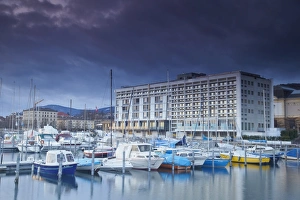 Neuchatel Prints: Harbour at dusk, Neuchatel, Switzerland, Europe