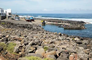 Docked Prints: Harbour with fishing boats at La Santa, Lanzarote, Canary islands, Spain, Atlantic, Europe