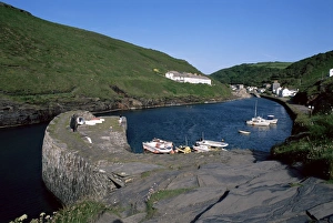 Harbour Wall Prints: Harbour, harbour wall and village in the distance, Boscastle, Cornwall