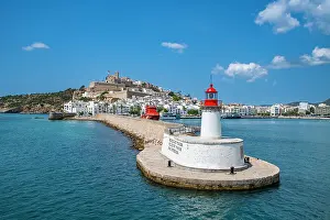 Ibiza Prints: Harbour lighthouse and the old town of Ibiza with its castle seen from the harbor