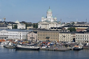 Helsinki Prints: Harbour with Lutheran cathedral rising behind, Helsinki, Finland, Scandinavia, Europe