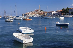 Harbour and the old town with the cathedral of St. Euphemia, Rovinj, Istria, Croatia, Adriatic, Europe