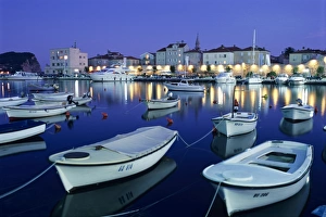 Budva Prints: Harbour and old town at dusk, Budva, The Budva Riviera, Montenegro, Europe