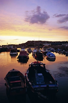 Sail Boat Prints: Harbour at sunset, West Bay, Dorset, England, UK, Europe